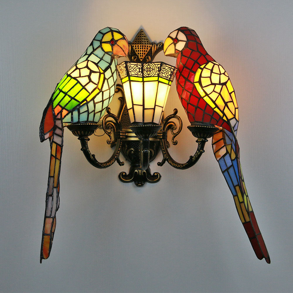 Tiffany Half Round Iron Glass 3-Light Wall Sconce Lamp