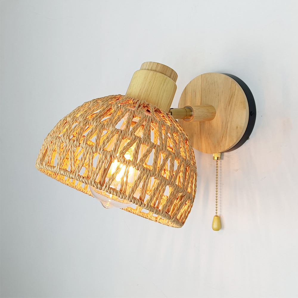 Farmhouse Weaving Hollow Out Dome 1-Light Wall Sconce Lamp