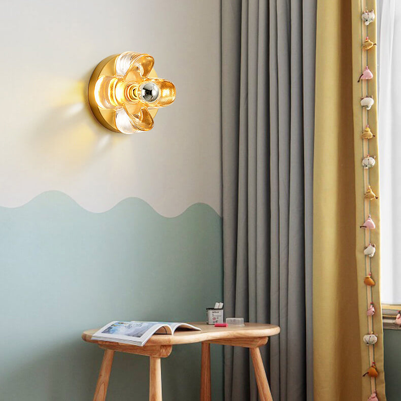 Round Square Clover Copper Glass 1-Light Wall Sconce Lamp