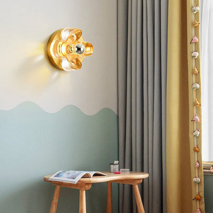 Round Square Clover Copper Glass 1-Light Wall Sconce Lamp