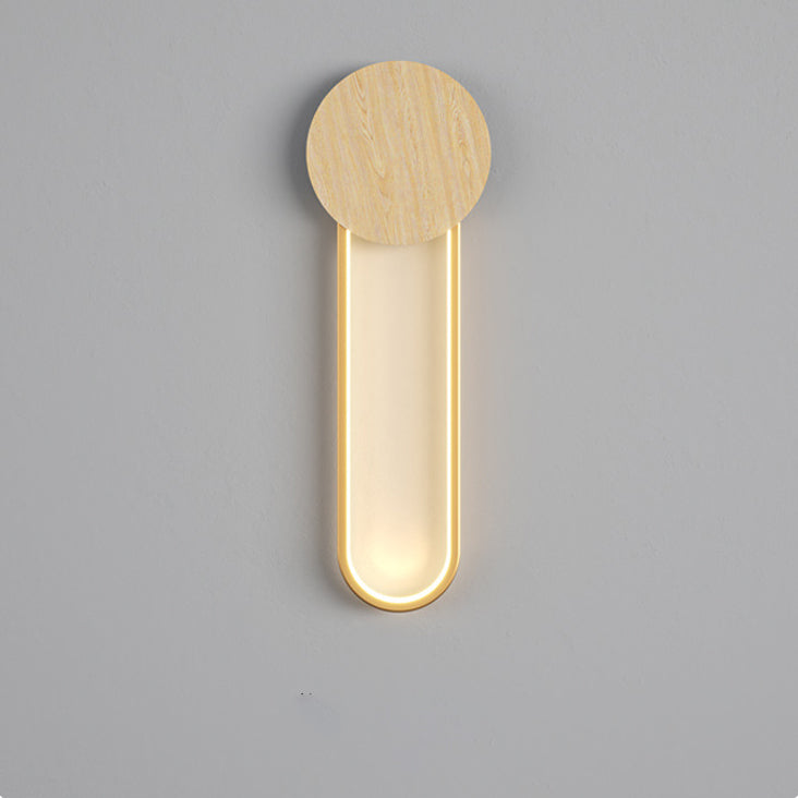 Minimalist Round Oval Wood Grain Iron LED Wall Sconce Lamp