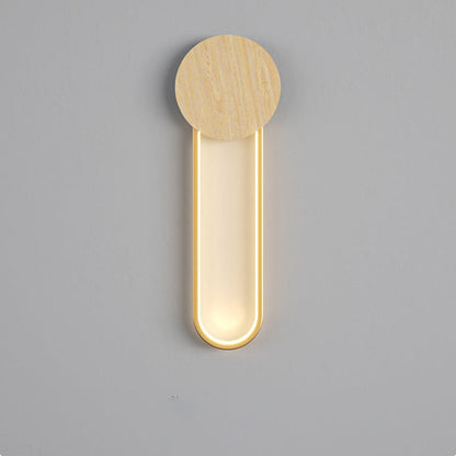 Minimalist Round Oval Wood Grain Iron LED Wall Sconce Lamp