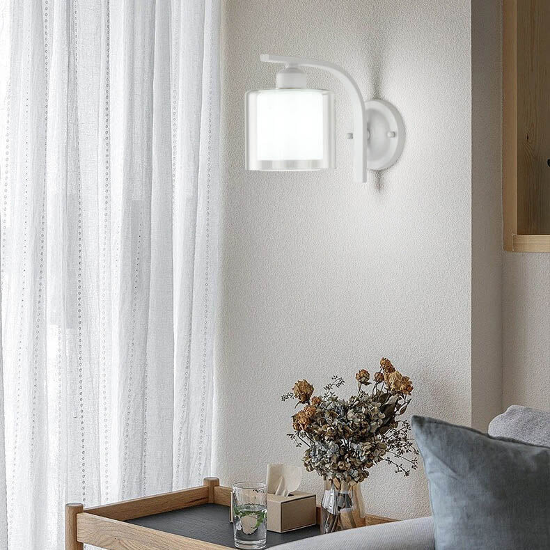 Deco Cylinder Cup Glass Metal 1-Light Wall Sconce Lamp