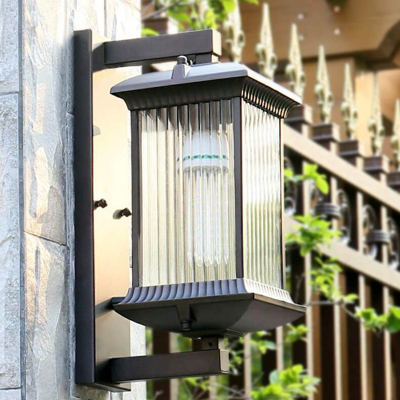 Square Glass 1-Light Outdoor Waterproof Wall Sconce Lamp