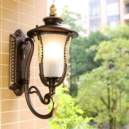Coffee Aluminum Glass 1-Light Waterproof Wall Sconce Lamp