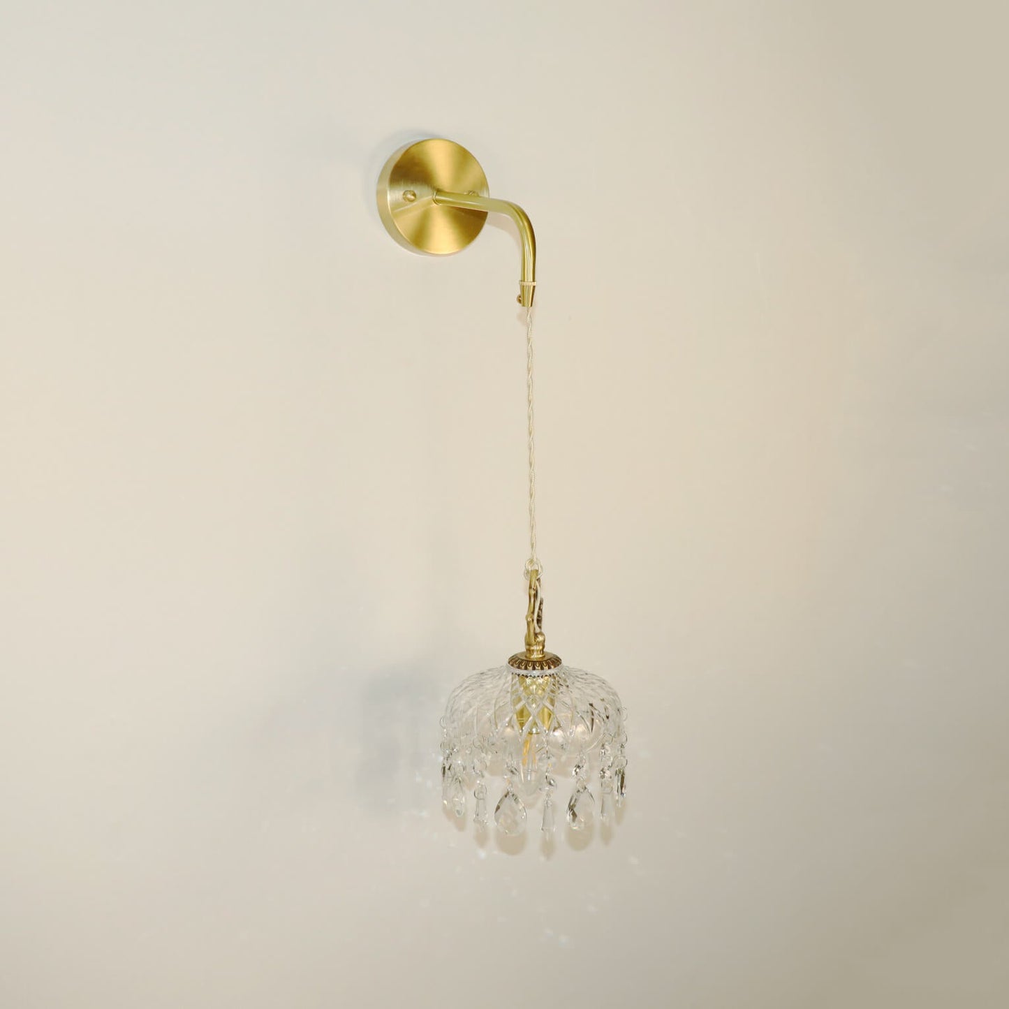 European Light Brass Crystal Glass 1-Light Wall Sconce Lamp