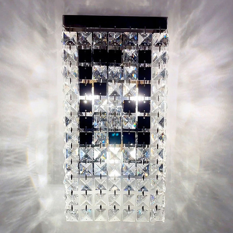 Rectangular Steel Crystal 3-Light Wall Sconce Lamp