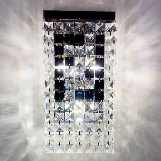 Rectangular Steel Crystal 3-Light Wall Sconce Lamp