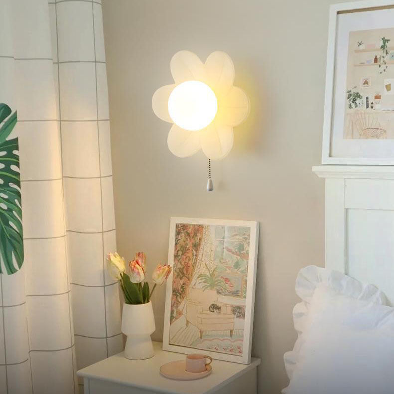 Modern Minimalist Cream Flower Resin LED Wall Sconce Lamp