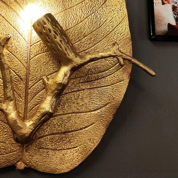 Retro Leaf Full Copper 1-Light Wall Sconce Lamp