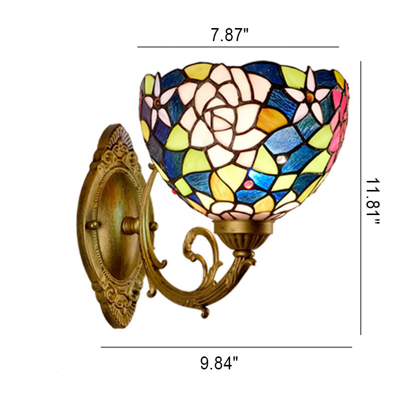 Tiffany Rose Stained Glass 1-Light Wall Sconce Lamp