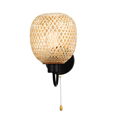 Chinese Iron Bamboo Woven Cage 1-Light Wall Sconce Lamp