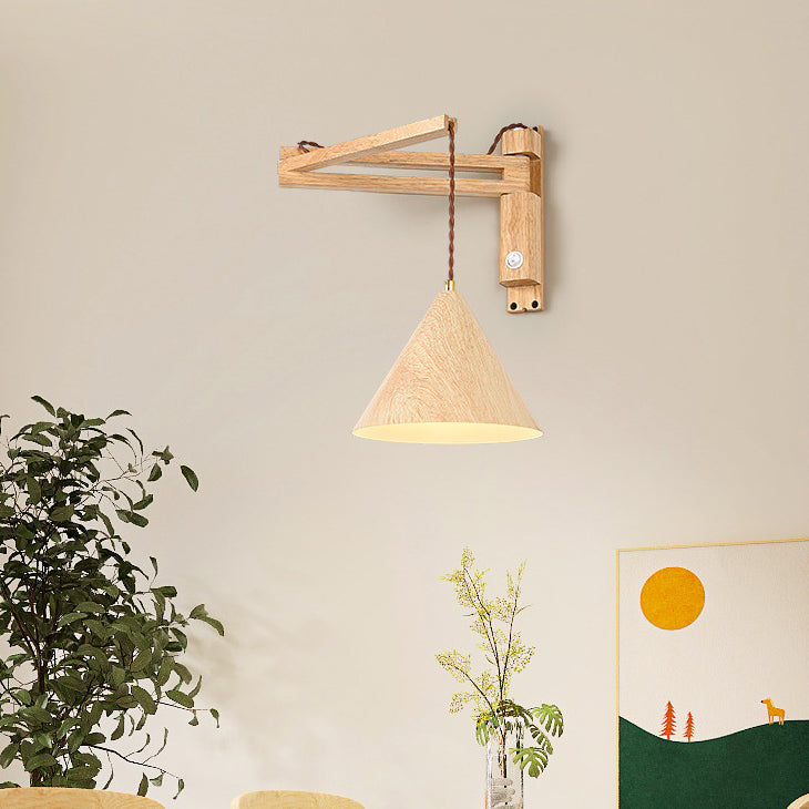 Cone Iron Water Turned Wood Grain Wood Wall Sconce Lamp