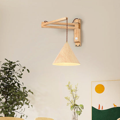 Cone Iron Water Turned Wood Grain Wood Wall Sconce Lamp