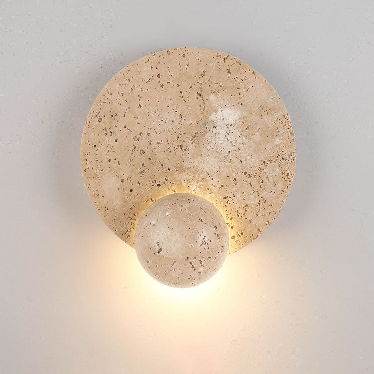 Japanese Round Yellow Travertine LED Wall Sconce Lamp
