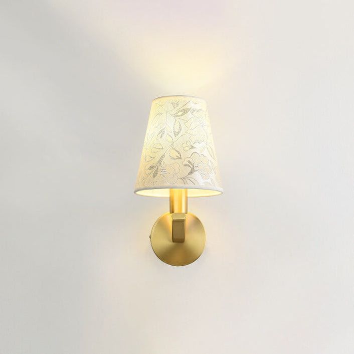 Floral Patterned Fabric Brass 1-Light Wall Sconce Lamp