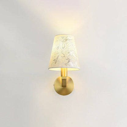 Floral Patterned Fabric Brass 1-Light Wall Sconce Lamp