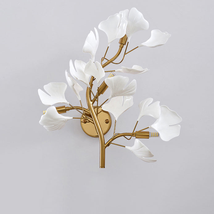 Ginkgo Leaf Iron Acrylic 4-Light Wall Sconce Lamp