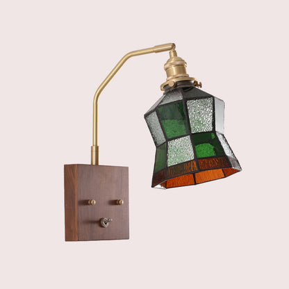 Square Cone All Copper Wood Glass 1-Light Wall Sconce Lamp