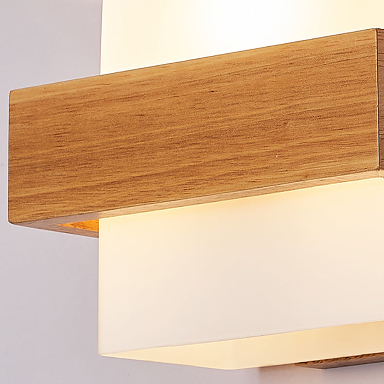 Farmhouse Wood Glass Cubic 1-Light Wall Sconce Lamp