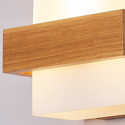Farmhouse Wood Glass Cubic 1-Light Wall Sconce Lamp