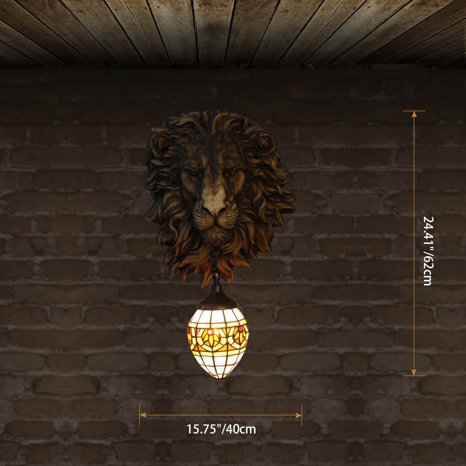 Tiffany Resin Lion's Head 1-Light Wall Sconce Lamp