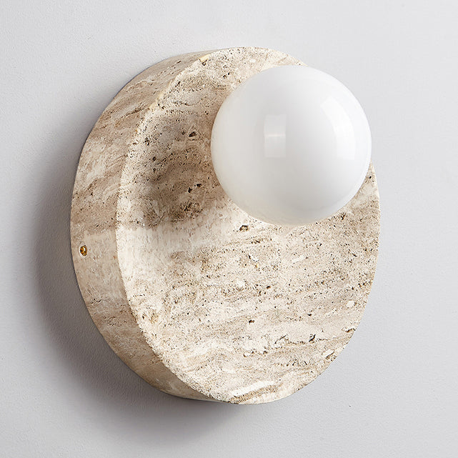 Japanese Yellow Travertine Circle 1-Light Wall Sconce Lamp