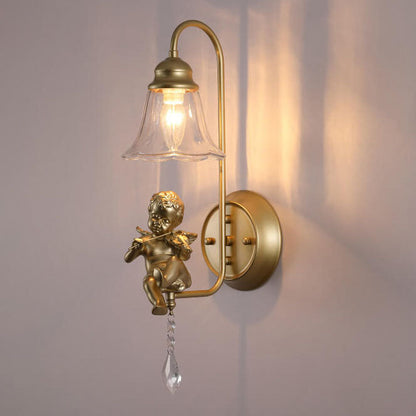 Traditional Glass Iron Cone Angel 1-Light Wall Sconce Lamp