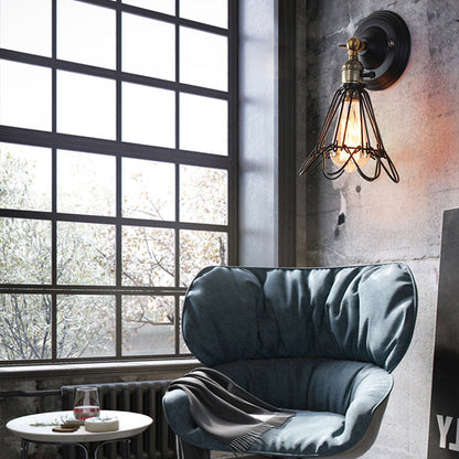 Retro Iron Bracket Shade 1-Light Wall Sconce Lamp