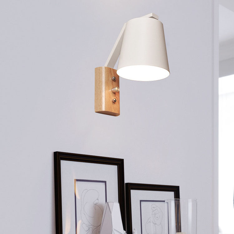 Nordic Solid Wood Cylindrical 1-Light Wall Sconce Lamp