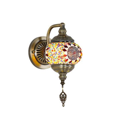 Retro Iron Glass Mosaic Globe 1-Light Wall Sconce Lamp