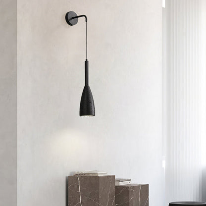 Cylindrical Black Travertine 1-Light Wall Sconce Lamp