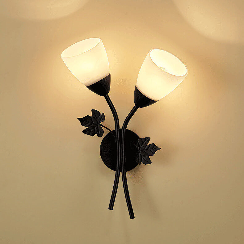 Scandinavian Floral Iron Glass 1/2 Light Wall Sconce Lamp