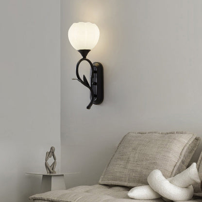 Cream Flower Iron Glass 1/2 Light Wall Sconce Lamp