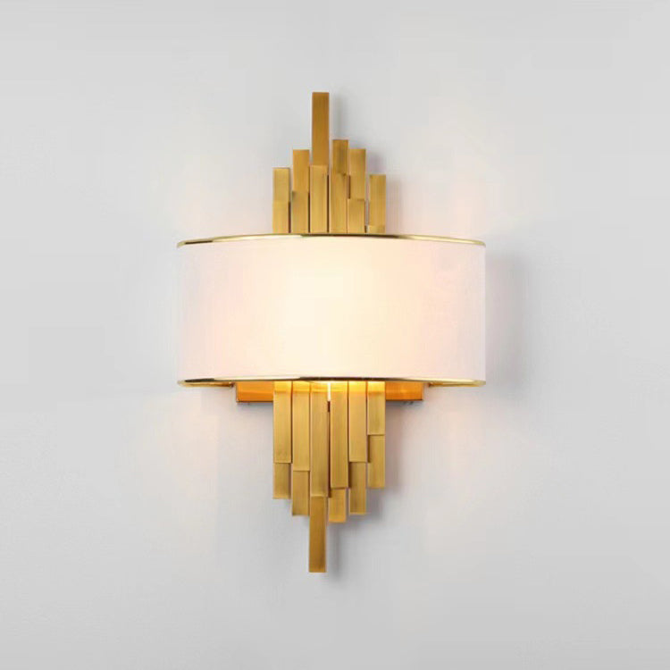 Iron Line Fabric Cylinder Shade 2-Light Wall Sconce Lamp