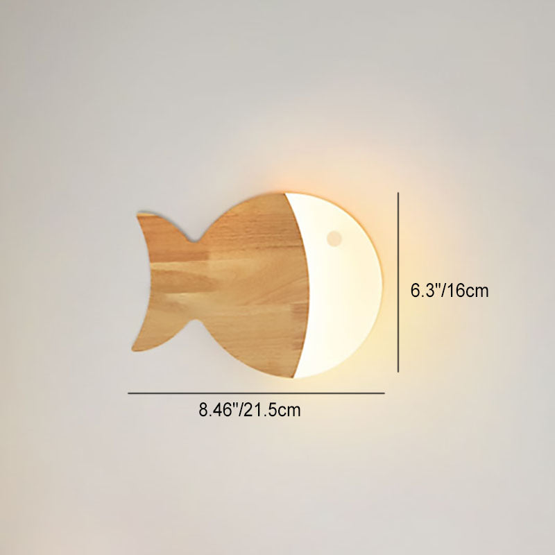 Nordic Creative Wood Art Small Fish LED Wall Sconce Lamp