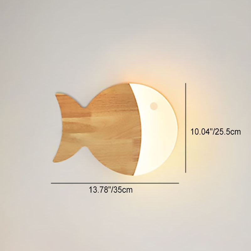 Nordic Creative Wood Art Small Fish LED Wall Sconce Lamp