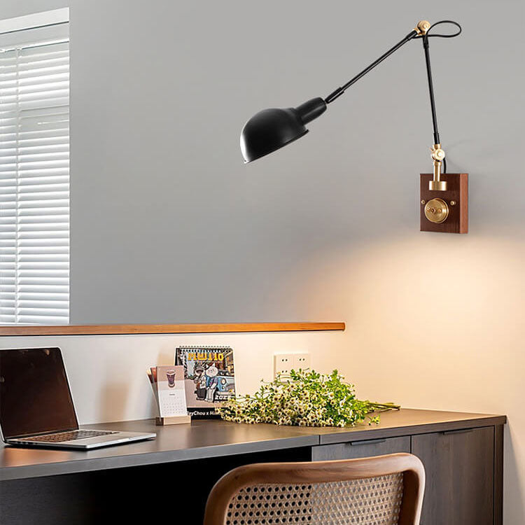 Japanese Iron Shade Rotating 1-Light Wall Sconce Lamp