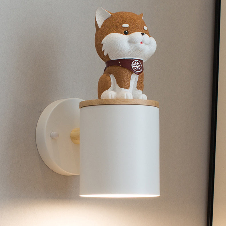 Resin Puppy Iron Cylinder Shade 1-Light Wall Sconce Lamp