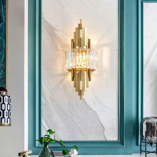 Metal Cylinder Strip Rhombic 2-Light Wall Sconce Lamp