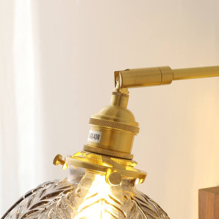 Japanese Round Ball Wood Brass 1-Light Wall Sconce Lamp