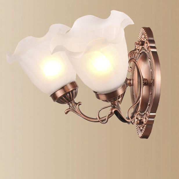 European Iron Glass Flower 2-Light Wall Sconce Lamp