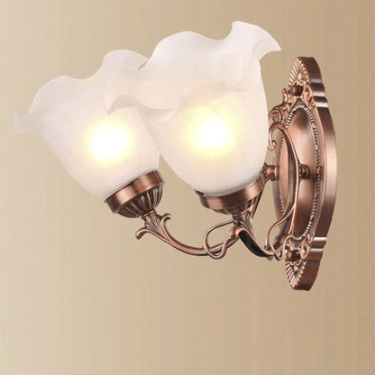 European Iron Glass Flower 2-Light Wall Sconce Lamp