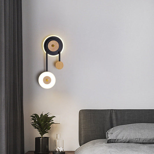 Nordic Round Wood Acrylic Ring LED Wall Sconce Lamp