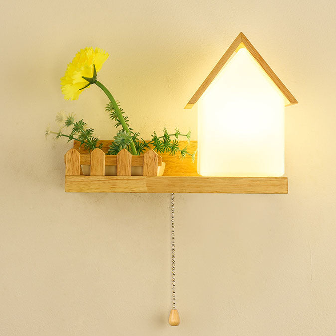 Log Cabin Flower Decoration 1-Light Wall Sconce Lamp