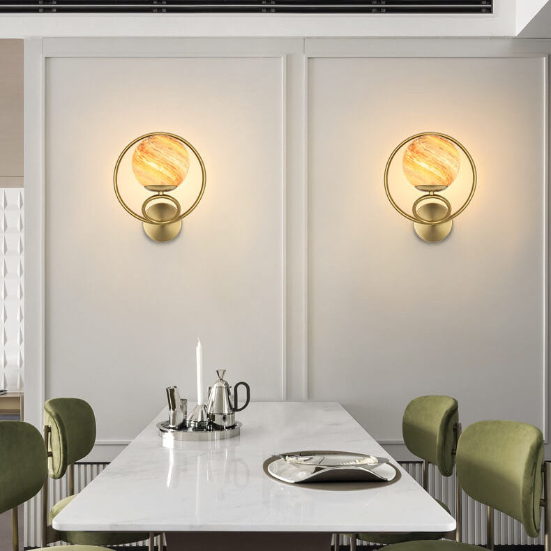 Creative Circle Planet Glass Iron 1-Light Wall Sconce Lamp