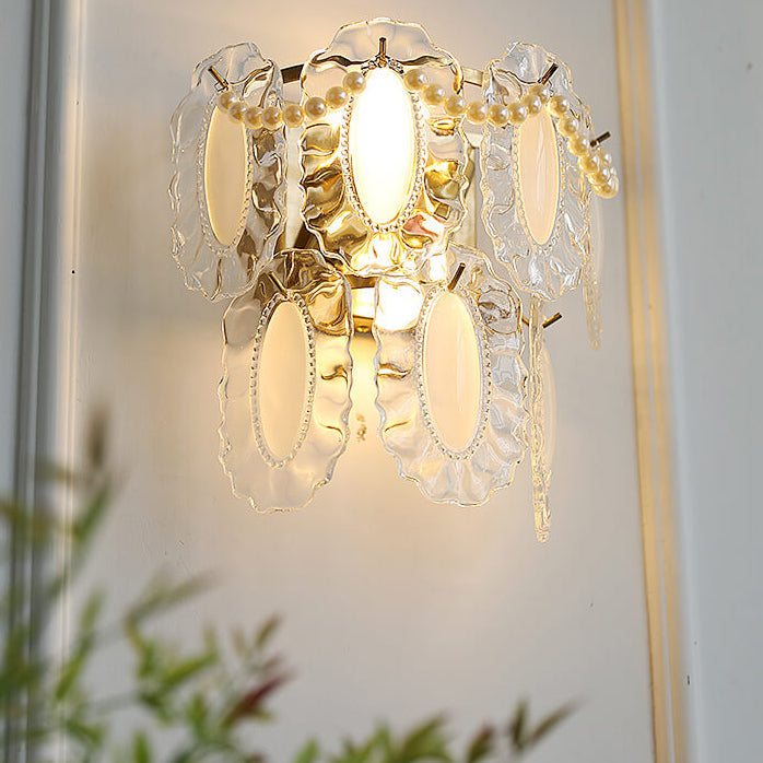 Gold Pearl Water Grain Glass Sheet 2-Light Wall Sconce Lamp