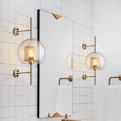 Iron Frame Spherical Glass Shade 1-Light Wall Sconce Lamp