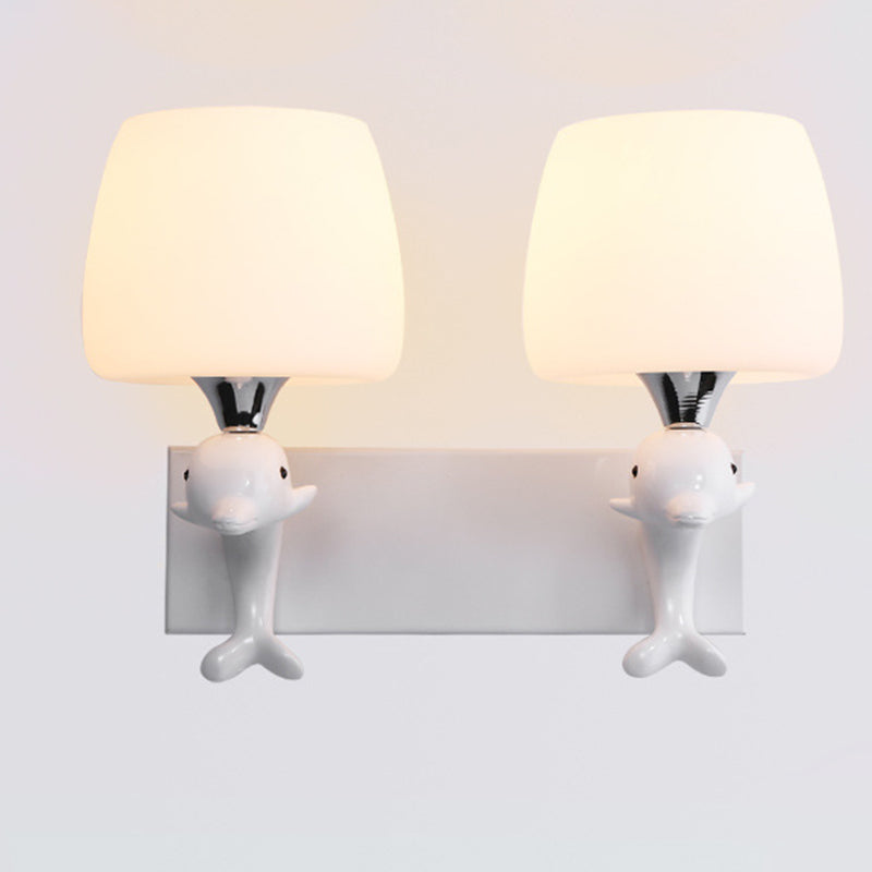 Dolphin Metal Resin Glass 1/2 Light Wall Sconce Lamp