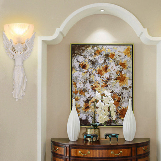 European Resin Glass Angel Statue 1-Light Wall Sconce Lamp